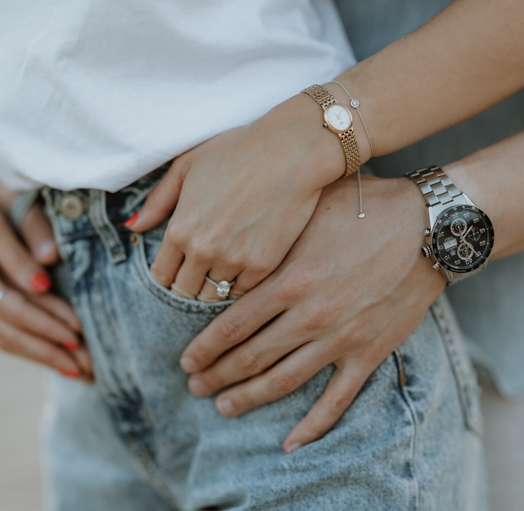Migle's engagement ring and matching watches